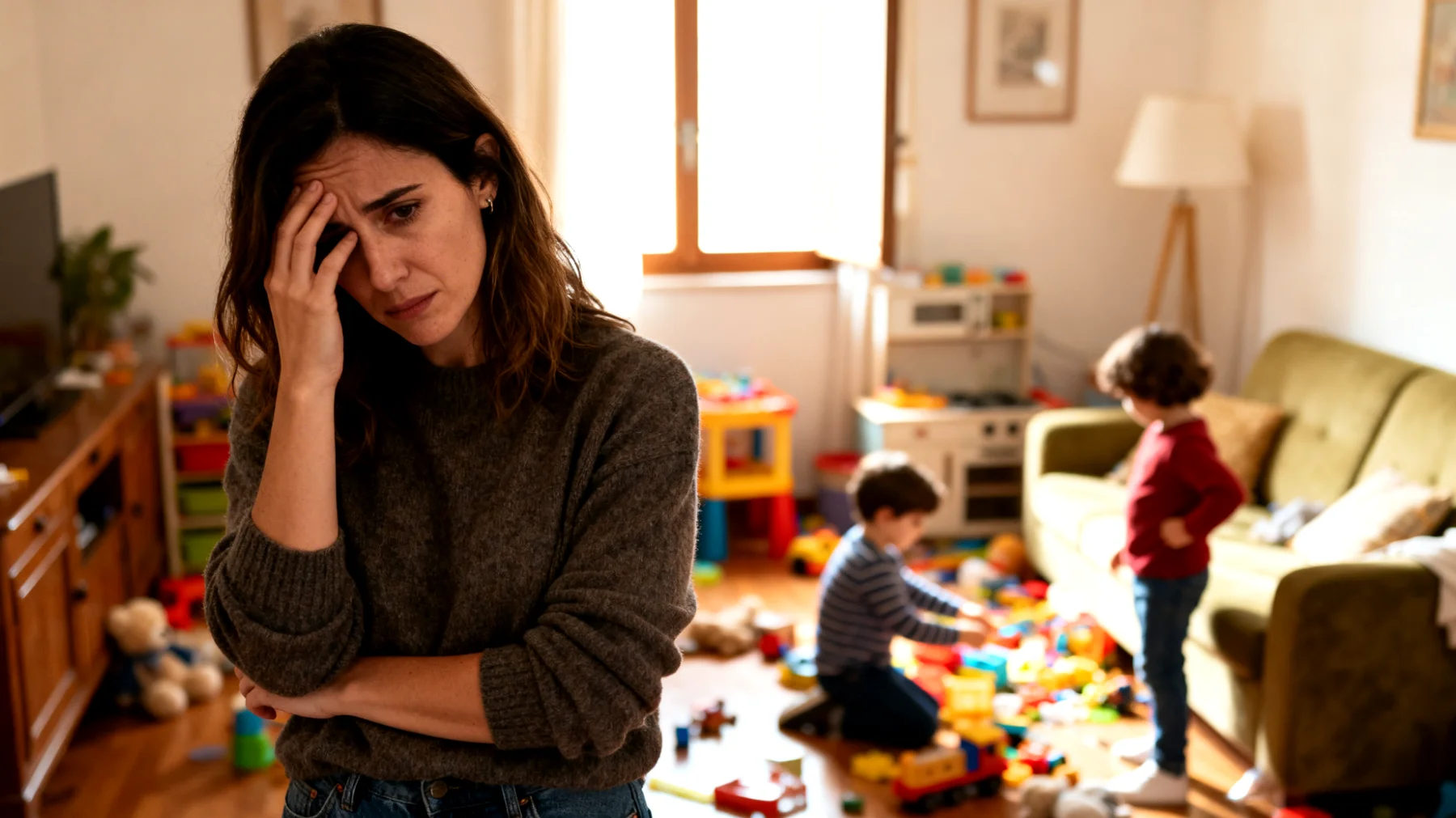 Una mamma si trova in difficoltà perché i suoi bambini non collaborano nelle attività quotidiane come riordinare i giochi, prepararsi per uscire o apparecchiare la tavola, creando tensioni continue e un carico di lavoro domestico eccessivo per lei"